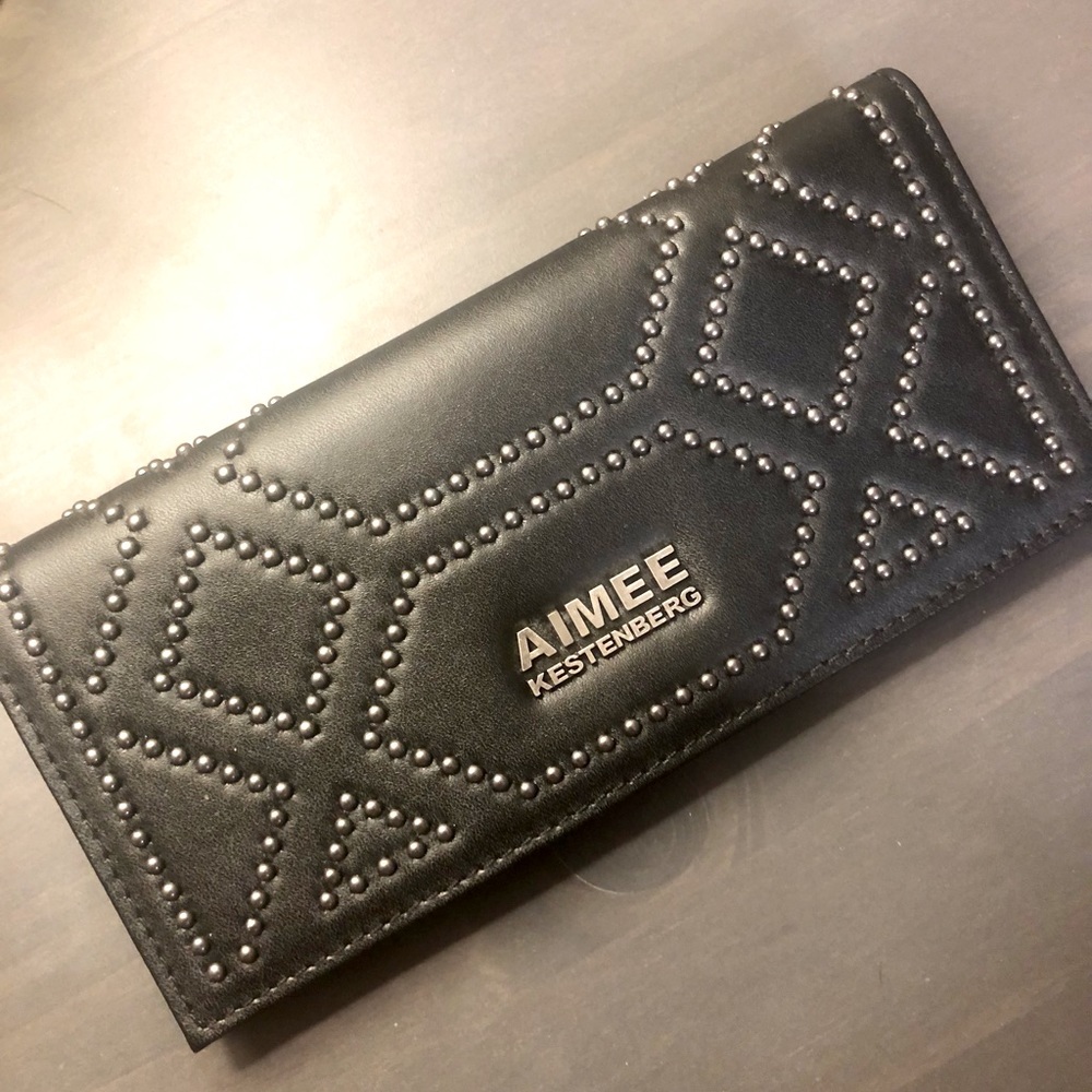 NWT Aimee Kestenberg large black studded 100% genuine leather wallet
